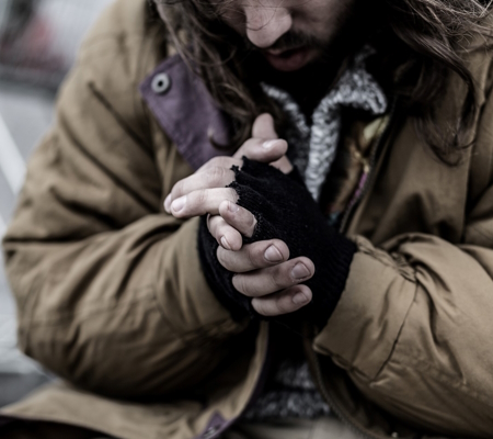 homeless person's hands