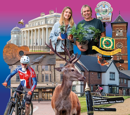 Stafford Collage including people, a deer and cycling