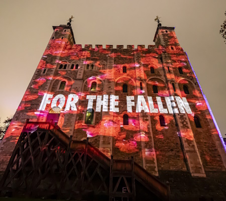 lights projected onto building