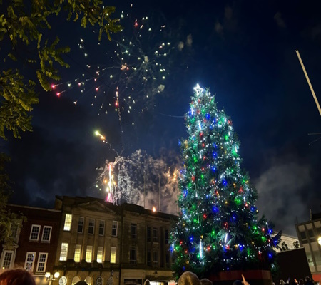 Christmas lights and fireworks in Stafford
