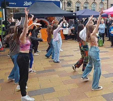 flash mob dancers in stafford town centre