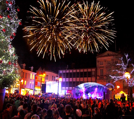 christmas lights and fireworks