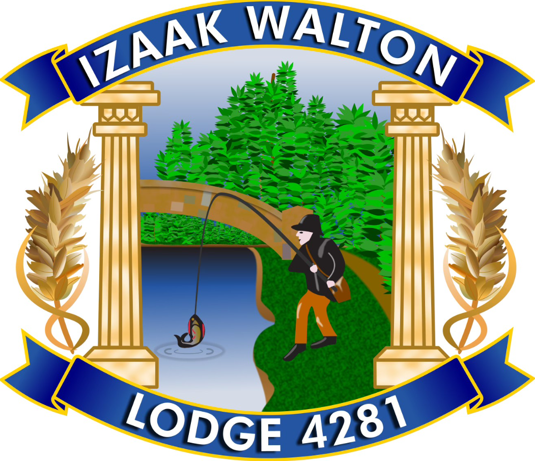 Person fishing with Izaak Walton Lodge 4281 wording